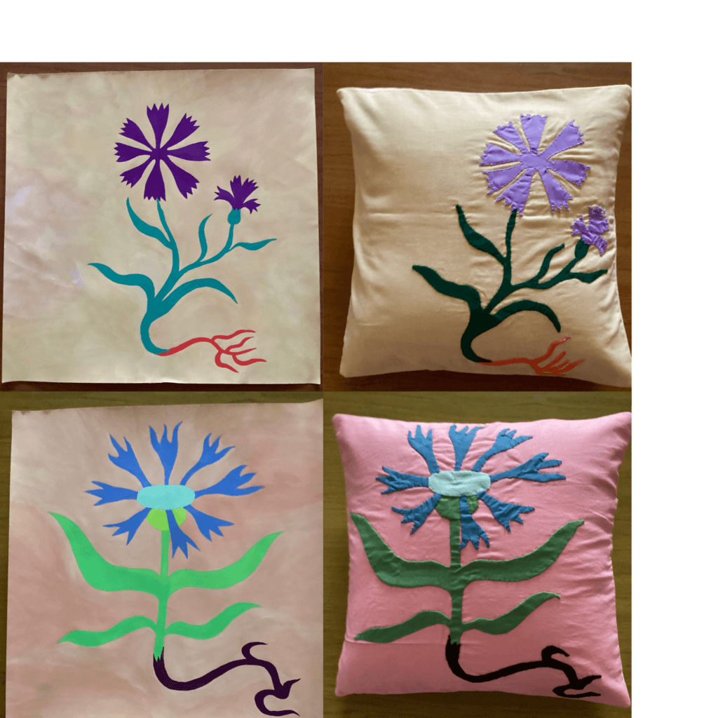 coussins dessins fleurs illustration Celia Gaultier